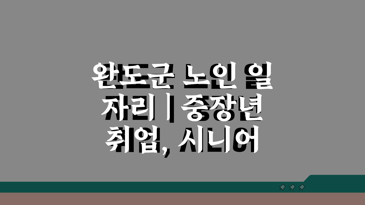 완도군 노인 일자리 | 중장년 취업, 시니어 알바, 공공근로, 복지관 활용 꿀팁